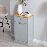 Tilt Out Trash Cabinet, Freestanding Wooden Kitchen Trash Recycling Cabinet with Drawer & Removable Cutting Board, Dog Proof Trash Can Cabinet, Grey Gitua