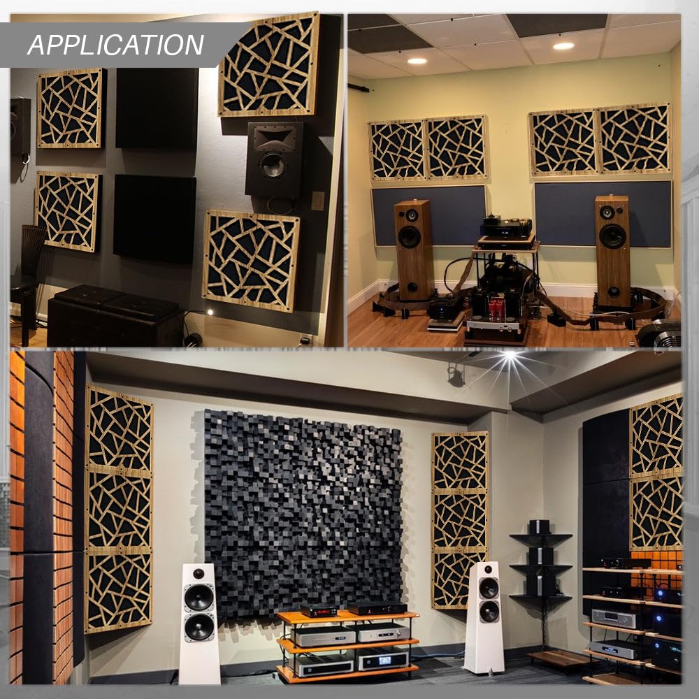 Arrowzoom 4 Diffuse PRO Acoustic Wooden Panel Absorb Sound Recording Studio High-Density Noise Reduction Fire Retardant Euroclass E NRC 0.64 up to 5000Hz Scattering Range 12 X 12 X 2 IN SD1247 Arrowzoom