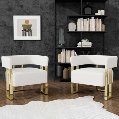 STHOUYN Modern White Accent Chair Set of 2, Boucle Barrel Chairs Set of 2, Arm Chairs for Living Room Bedroom (2, White)