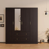 AGOTENI Large Bedroom Wardrobe Closet with 1 Mirror & 2 Drawers, 70.9" H Tall Armoire Clothes Closet with Doors and Shelves, Hanging Rod, Dark Brown AGOTENI