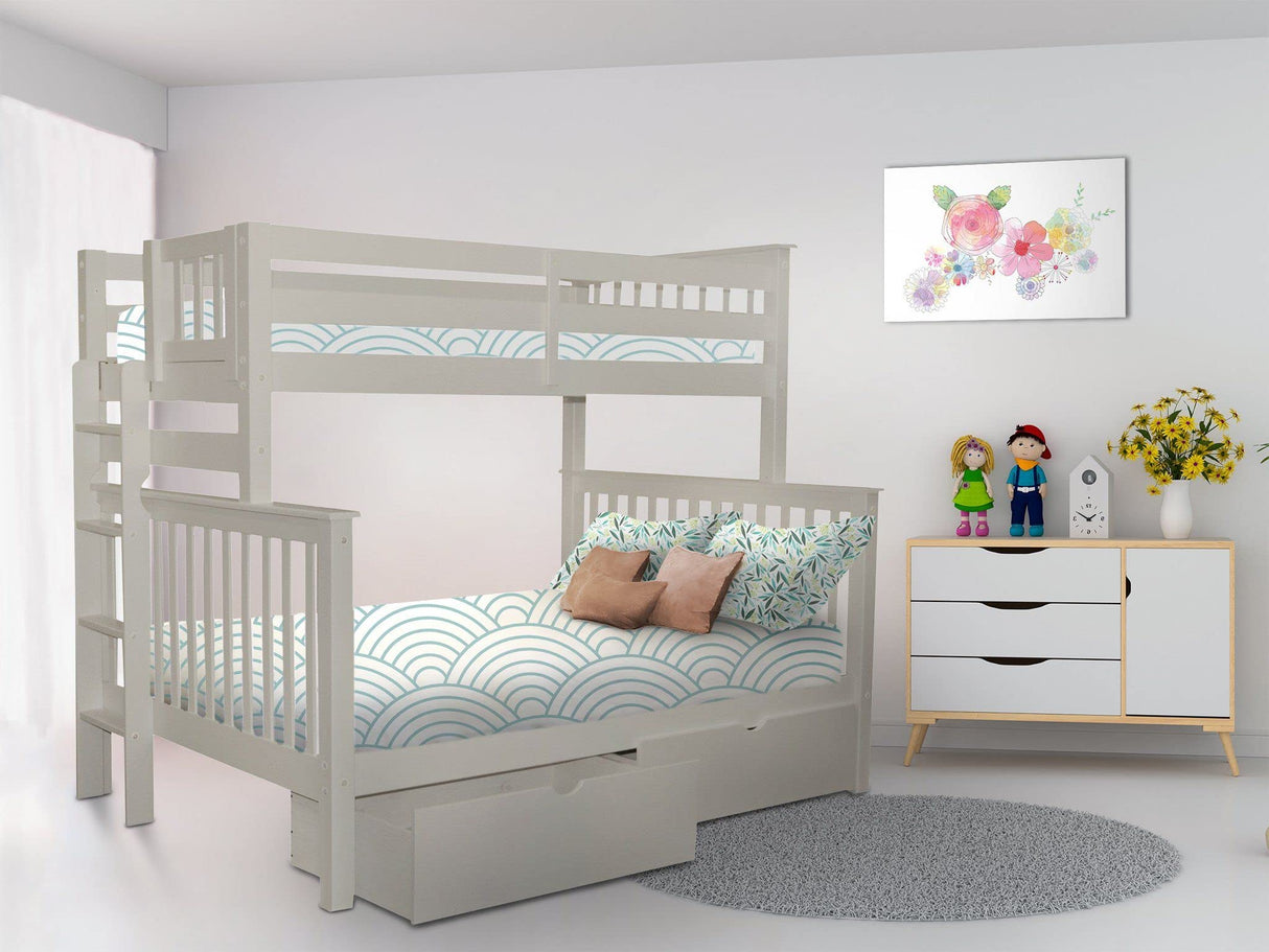 Bedz King Bunk Beds Twin over Full Mission Style with End Ladder and 2 Under Bed Drawers, Gray Bedz King