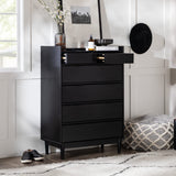 Walker Edison Blythe Mid-Century Modern Tray-Top Solid Wood 6-Drawer Dresser, 30 Inch, Black Walker Edison