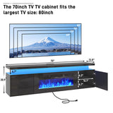 Hlivelood 70" tv Stand w/ 36" Fireplace Up to 80" TVs,High Gloss LED Fireplace TV Stand Entertainment Center for 70/75+/80 inch TV, Modern Media TV Console Cabinet for Living Room,Black Hlivelood