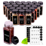 Churboro 66 Spice Jars with 547 Labels- Glass Spice Jars with Black Metal Caps, 4oz Empty Spice Containers with Shaker Lids, Funnel, Chalk Pen, Square Seasoning Bottles for Spice Rack, Drawer, Cabinet Churboro