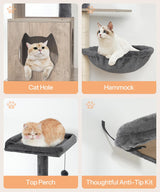 HOOBRO Cat Tree with Litter Box Enclosure, 67.7" H Wooden Multifunctional Pet Furniture with Hidden Litter Box, Perch, Hammock and Scratching Post, Cat Tower for Indoor Cats, Greige BG75MZ03 HOOBRO