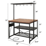 Kitchen Island with Storage, Bakers Rack with Power Outlet, Island Table for Kitchen,3 Tier Microwave Stand Oven Shelf,Large Coffee Bar Table, Storage Shelf for Kitchen Dining Room Living Room,5 Hooks GAOMON