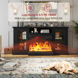 oneinmil Fireplace TV Stand with 3-Sided Glass, TV Cabinet for TVs up to 65", 59'' Modern Media Entertainment Center with Farmhouse Glass Door Storage Cabinets, for Living Room, Black oneinmil