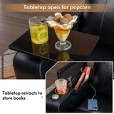 ANJ Power Recliner Chair with USB Ports, Faux Leather Home Theater Seating with Swivel Tray Table, Electric Movie Reclining Chairs with Cup Holders, Hidden Arm Storage (Black) ANJ