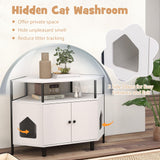 Tangkula Corner Litter Box Enclosure, Double Enclosed Litter Box Furniture with Open Shelf, 2 Entrances, Hidden Cat Washroom, Large Cat Box Cabinet for Indoor Cats (White) Tangkula