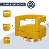 BELLEZE Swivel Barrel Accent Chair Set of 2, Modern Upholstered Arm Comfy Velvet Curved Back Round Chair with Gold Base Wood Frame, 360 Degree for Living Room Bedroom Office,Yellow BELLEZE