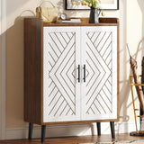 YITAHOME Shoe Cabinet with Doors, 5-Tier Shoe Storage Organizer with Adjustable Shelves, Modern Freestanding Wooden Shoe Rack Cabinet for Entryway, Hallway, Closet, Living Room, Brown & White YITAHOME