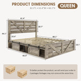 Maupvit Farmhouse Queen Size Bed Frame with Sliding Barn Door Storage Cabinets, Rustic Platform Bed Frame with Adjustable Thick Headboard, Sturdy Wood & Metal Frame, No Box Spring Needed, Noisy-Free Maupvit