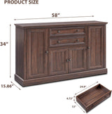 IFGET Farmhouse Sideboard Buffet Cabinet with Storage, 58'' Large Coffee Bar Stroage Cabinet with 2 Drawers and 4 Doors, Wood Rustic Accent Cabinet for Dinning Room, Hallway, and Living Room, Brown IFGET