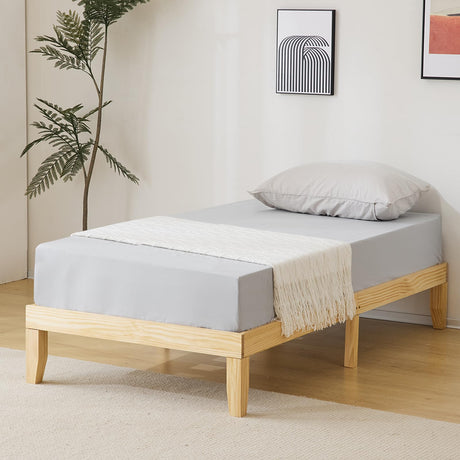 Karl home 12 Inches Wood Platform Bed Frame, Twin Bed Frame, Solid Wood Foundation with Wood Slat Support,Easy Assembly No Box Spring Needed (Natural) Karl home