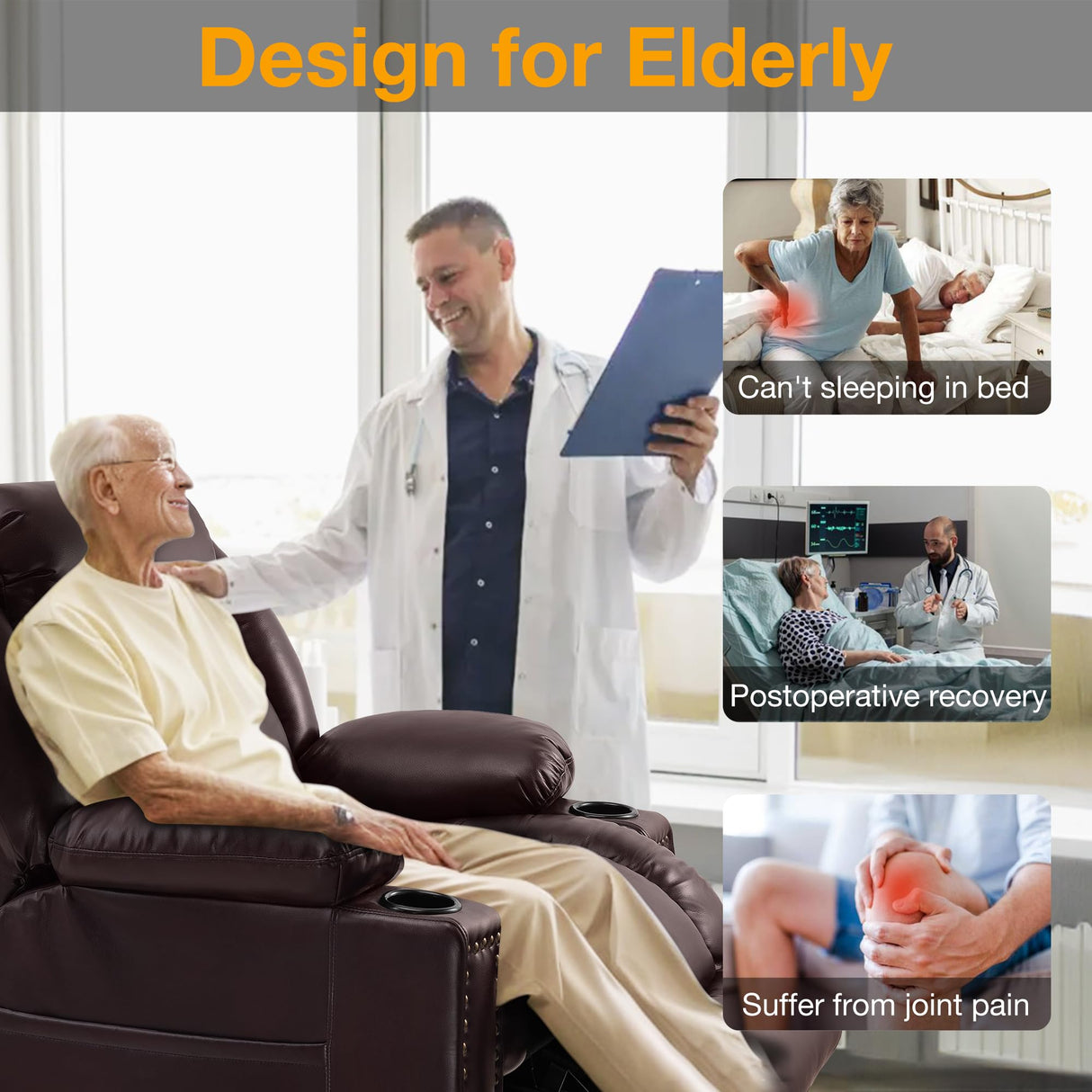 Cfvyne Triple Motor Large Power Lift Recliner Chair for Elderly with Heat and Massage, Lay Flat Lift Chairs for Seniors Infinite Position, Extended Footrest, USB Ports, Cup Holder, Dark Brown Cfvyne