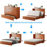 PUREMIND Queen Murphy Bed Cabinet - Solid Wood - Hideaway Chest Bed Frame with Storage Drawers, USB Charging Ports - Space Saving Wallbed for Bedroom, Guest Room, No Mattress Included (Cherry) PUREMIND