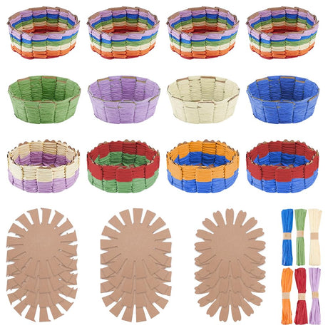FREEBLOSS 12 Set Basket Making Kit Creative Raffia Basket with Instruction Easter Basket Making Kit Basket Weaving Supplies for Adults Creative Woven Bowl Kits for Easter Activities 8 * 8'' Template FREEBLOSS