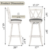 Callales 29" Swivel Bar Stools Set of 2, Swivel Counter Height Stools with Back & Solid Wood Footrest, Wooden Barstools for Kitchen Island, Home Bar, Antique White (Antique White, 29" Bar Height) Callales