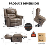 Dual Motor Power Lift Chair, Lay Flat Recliner Chair, Electric Recliner with Massage and Heat for Elderly, Remote Control, Infinite Position, Standing Assistance, USB Ports (Khaki, Genuine Leather) Trustyue