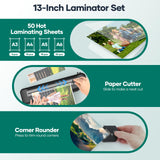 Assark Laminator Machine A3 with 50 Laminating Sheets, Laminator Thermal and Cold with Paper Trimmer Corner Rounder, High-Speed Jam-Free, Low-Noise 13-Inch Laminating Machine Assark