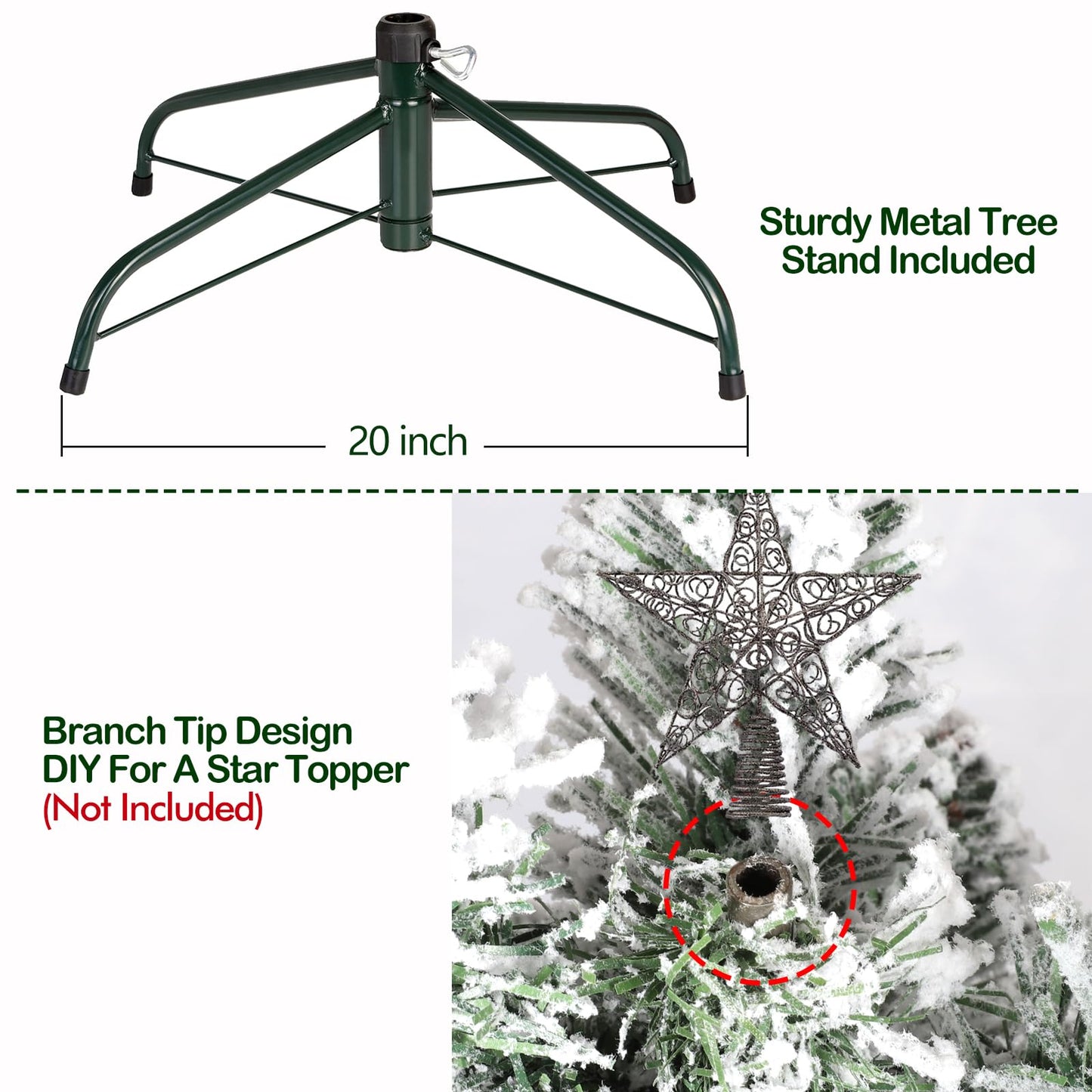 Hykolity 6 ft Prelit Snow Flocked Christmas Tree, Artificial Christmas Tree with 250 Warm White LED Lights, 551 PVC Branch Tips, Easy Assembly with Metal Stand and Hinged Branches