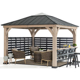 Sunjoy 11 x 11 ft. Hardtop Gazebo Cedar Wood Framed Hot Tub Gazebo with Steel and Polycarbonate Hardtop and bar Shelf, Matte Black by SummerCove SummerCove