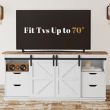 YESHOMY TV Stand for Televisions up to 65 Inchs, with Sliding Barn Doors and 4 Storage Drawers, Console Table and Media Furniture for Living Room, 58 Inch, Milk White YESHOMY