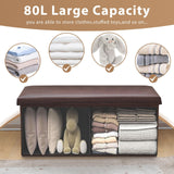 YOUDENOVA 30 inches Folding Storage Ottoman Bench, 80L Storage Bench for Bedroom and Hallway, Faux Leather Brown Footrest with Foam Padded Seat, Support 350lbs, Wood Grain Brown YOUDENOVA