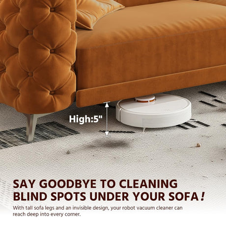 Tabaray 97.7'' Pull Out Sofa Bed King, Chesterfield Velvet Sleeper Sofa, Convertible L-Shaped Futon Couch, Tufted Back, Ottoman, Deep Seat Loveseat Couches for Living Room, Apartment, Orange Tabaray