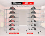 FDW 48 inch L×18 inch W×76 inch H Wire Shelving Unit Metal Shelf with 6 Tier Casters Adjustable Layer Rack Strong Steel for Restaurant Garage Pantry Kitchen Garage, Chrome FDW