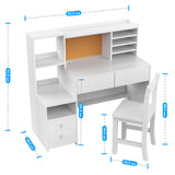 RUPOLX White Kids Desk and Chair Set for 5-12 Year Old, Childrens Computer Desk with 4 Drawers, Kids Study Table with Storage Shelf -Ck5-40 RUPOLX