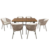 Merax 7 Pieces Patio Dining Table and Chairs, All-Weather Outdoor Furniture Set, Acacia Wood Tabletop, Metal Frame, for Garden, Backyard, Balcony, Beige Merax