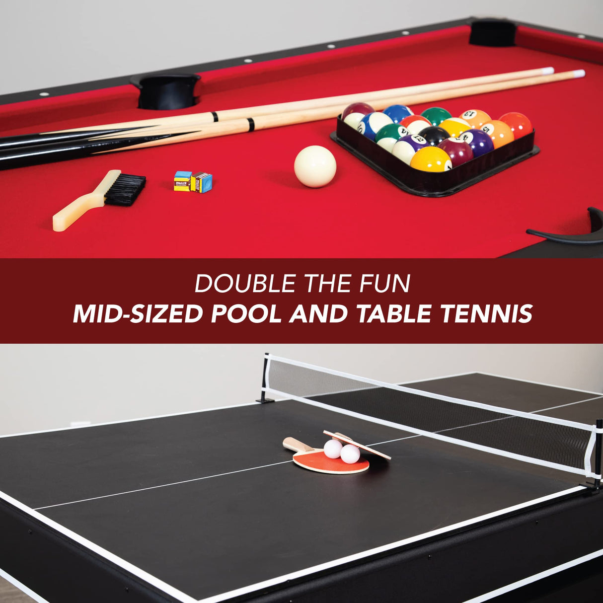 Spartan 6-ft Pool Table with Table Tennis Top - Black with Red Felt Hathaway