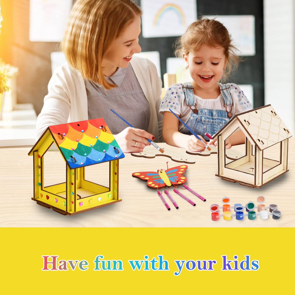 Kids Arts and Crafts for Outdoor,2 Pack Bird Feeder Wind Chime Kits for Children to Build and Paint, DIY Unfinished Wood STEM Painting Activities Crafts Toys for Boys Girls Ages 3-5 4-8 8-12 6-8 THWAS-LIGHT