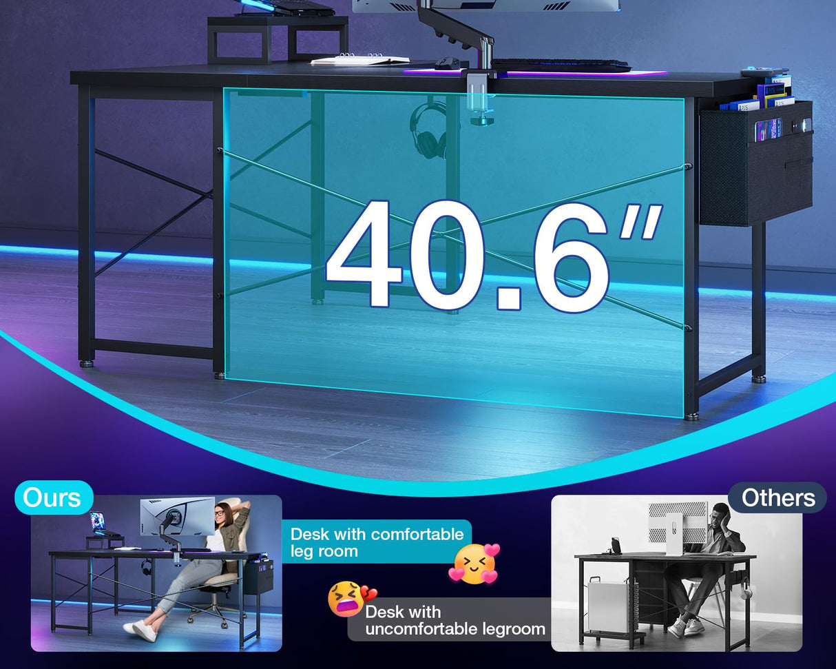 ODK L Shaped Desk, 57.5" Computer Gaming Desks, Home Office Writing Table with Monitor Shelf, Space-Saving Modern Corner Workstation, Easy to Assemble, Black ODK