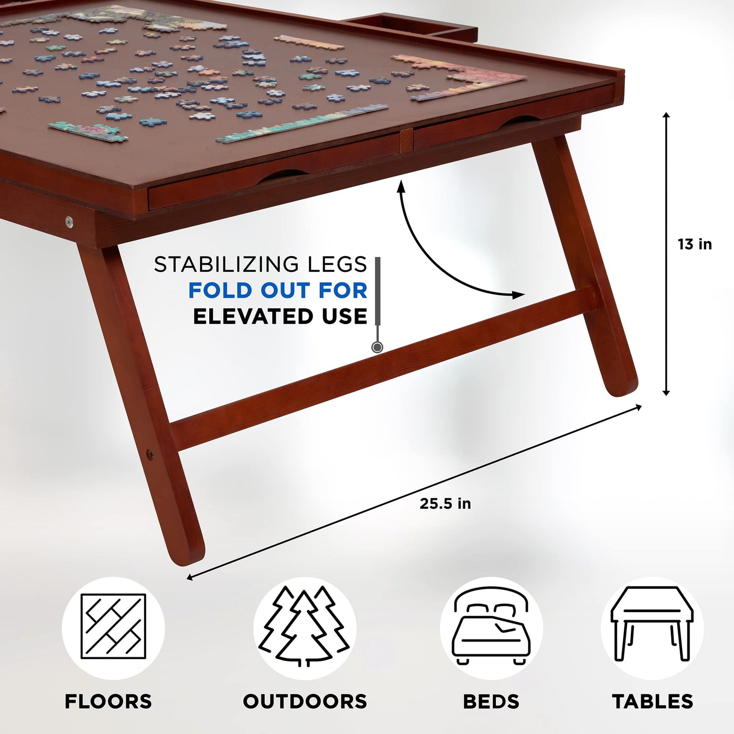 Jumbl 1500-Piece Puzzle Board Rack w/Cover | 27” x 35” Jigsaw Puzzle Table w/Legs 6 Removable Storage Sorting Drawers | Smooth Plateau Fiberboard Work Surface & Reinforced Hardwood | Games &  - WoodArtSupply