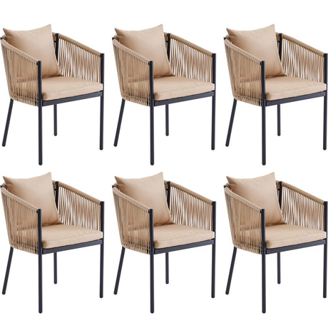 Soohow 6 Pieces Outdoor Chairs, Patio Dining Chairs, Rattan Wicker Chair Set with Cushions for Garden, Deck, Backyard(Beige) Soohow