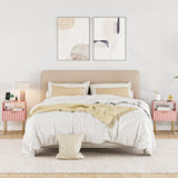 Aienvey Night Stand with Charging Station, Fluted Bedside Table with Gold Frame, Side Table with Drawer and Shelf for Bedroom, Living Room, Pink Aienvey