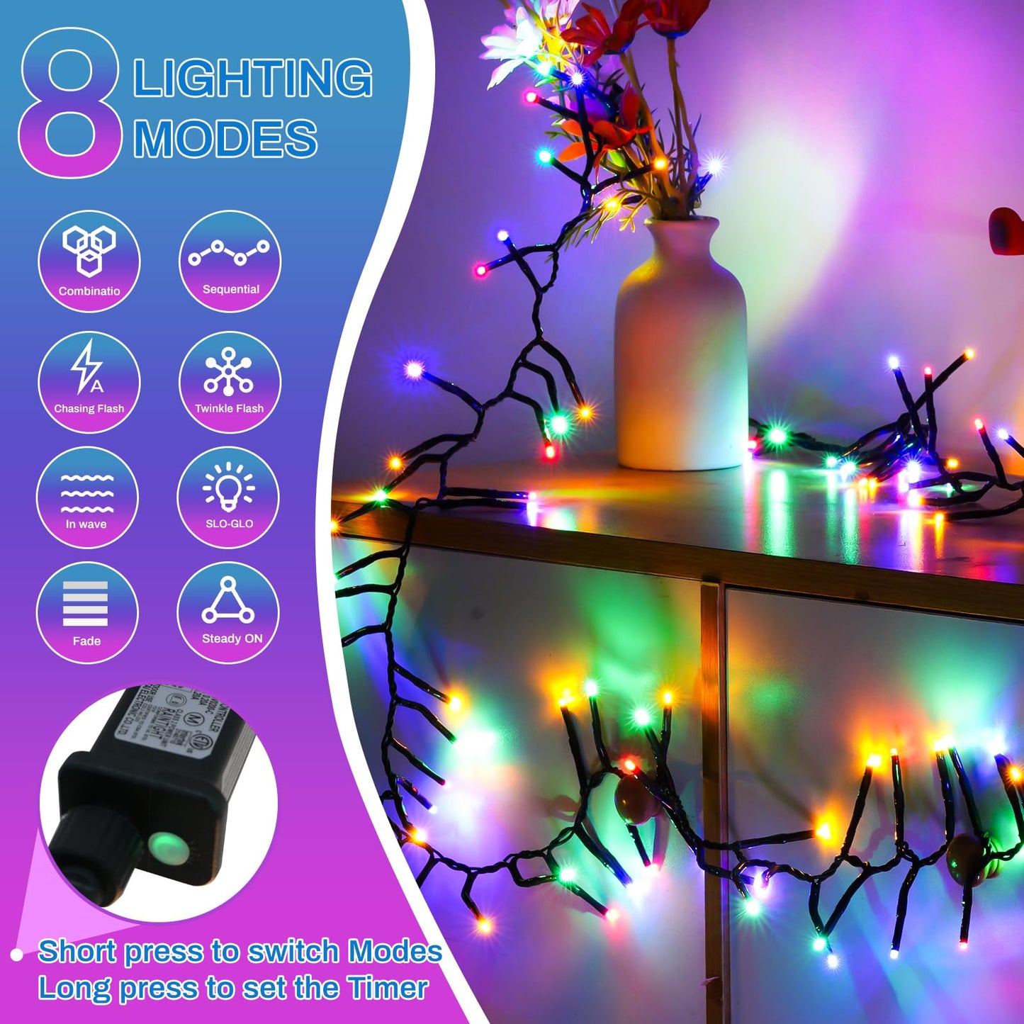 Christmas Lights 1000LED 66FT Waterproof Outdoor Christmas Lights Timer 8 Modes Twinkle Fairy Lights LED String Lights Indoor Christmas Tree Lights for Wedding Party Yard House Decor(Multicolour)