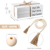 Jetec Decorative Display Books Hardcover, Faux Farmhouse Stacked for Coffee Tables Shelves with Wood Bead Tassels 58 Inch, 3 Pieces, White(Our Life, Our Story, Our Home) Jetec