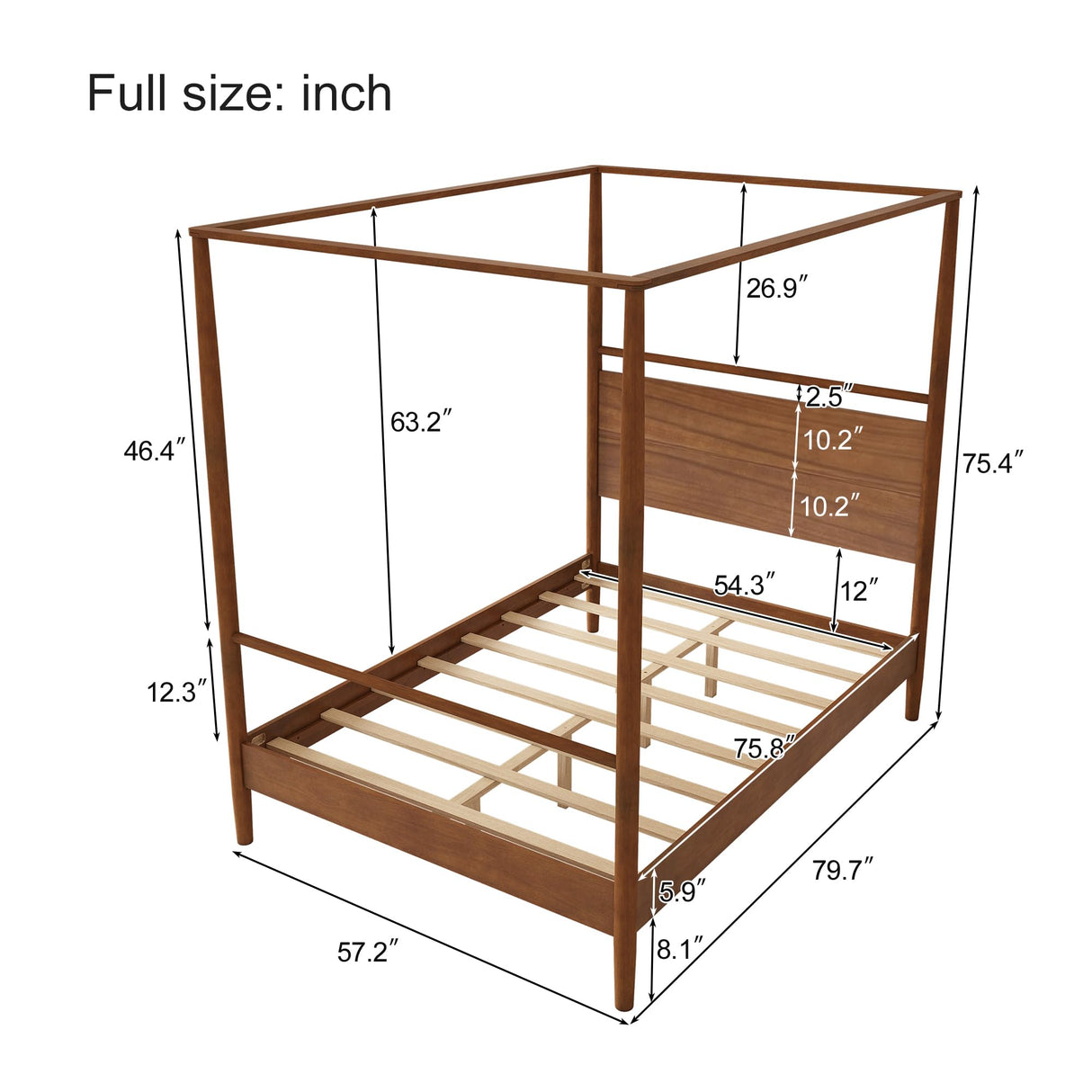 Anwick Canopy Bed Frame Full with Headboard and Slat Support, Four Poster Wood Platform Bed Frame, Noise Free, No Box Spring Needed (Vintage Brown, Full) Anwick