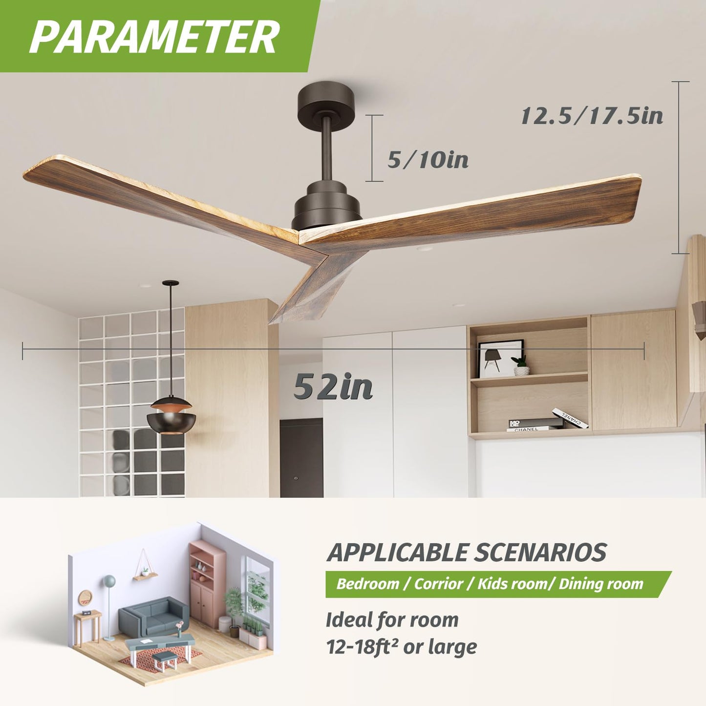 KAPOEFAN 60" Ceiling Fan No Light, Outdoor Ceiling Fans Without Light, Modern Wood Ceiling Fans with Remote, Quiet Energy Saving with 6 Speeds 8H Timer Black Wooden Fan for Farmhouse Patio - WoodArtSupply