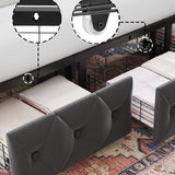 Keyluv Queen Upholstered Canopy Bed Frame with 2 Drawer and Button Tufted Headboard Metal Platform Bed with 4 Removable Posts Two-Purpose Velvet Bed No Box Spring Needed Dark Grey/Curtain Not Included Keyluv