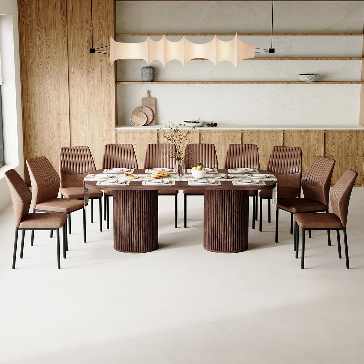 Rejeke 79" Dining Table Set for 10,Large Rectangular Kitchen Table Set for 10 with Cushioned Chairs,Modern Mid-Century Wood Dining Room Table Set for 10,Ideal for Dining & Gatherings (Walnut) Rejeke