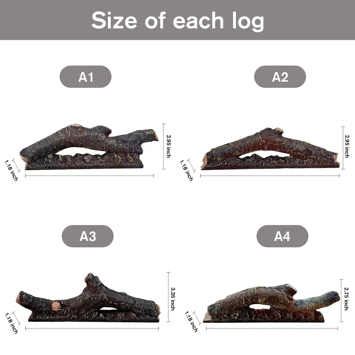 dainiqukanhai Electric Fireplace Wall Fireplace Recessed Electric Fireplace Fake Fireplace Logs Synthetic Resin Decoration Electric Transparent Logs Flame Suitable for 60" Electric Fireplaces 6Pieces dainiqukanhai