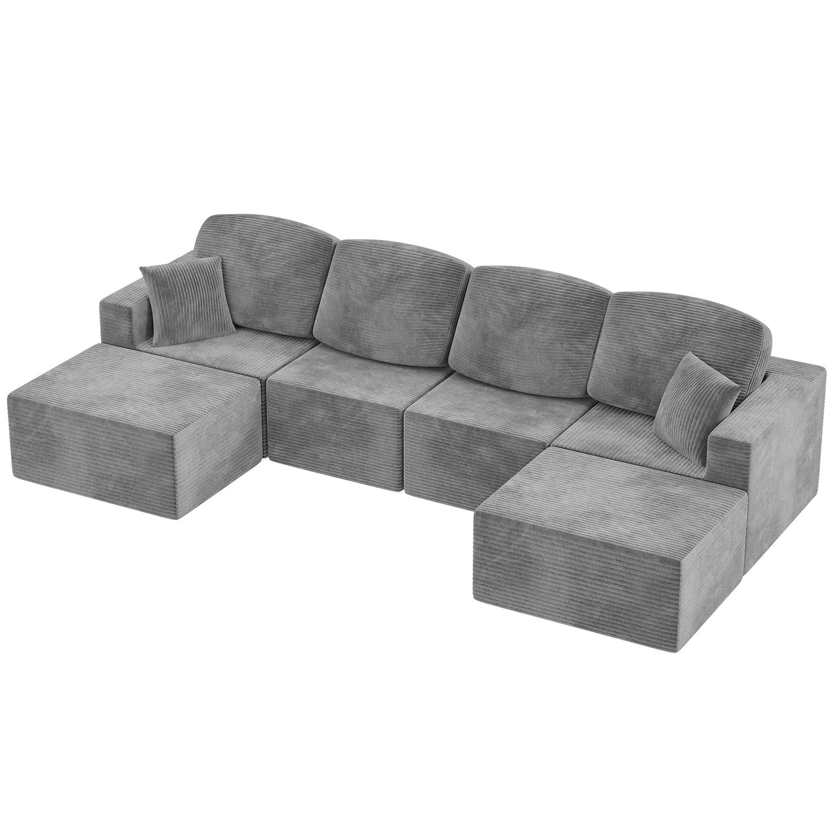 Homall 126" Sectional Couches for Living Room, Modern Fabric Boneless Couch with Deep Seat, Upholstered Cloud Sofa with 2 Ottoman, No Assembly Required (Grey, U Shaped Sofa) Homall
