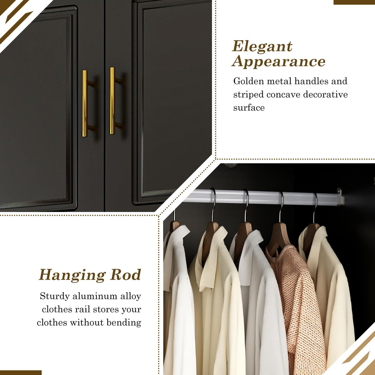 Hlivelood Large Armoire Wardrobe Closet Cabinet with Drawers and LED Lights, Multi-Tier Shelves, Hanging Rod, Large Capacity Storage 3 Door Wardrobe Armoire with Top Cabinet for Bedroom, Black Hlivelood