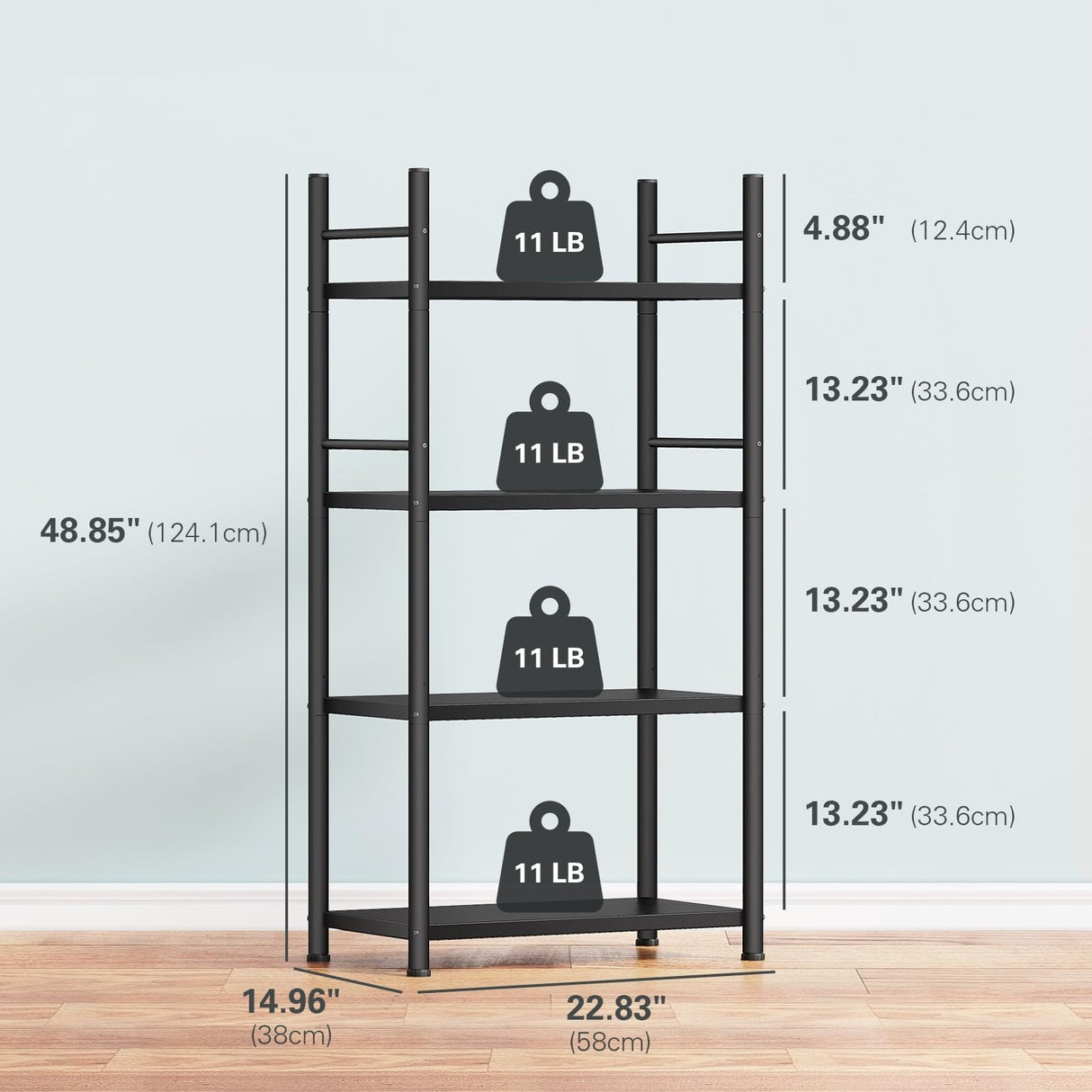 Denkee 4 Tiers Kitchen Bakers Rack, Heavy Duty Free Standing Baker's Rack for Kitchens with Storage, Upgraded Industrial Microwave Stand Rack (22.83 L x 14.96 W x 48.85 H) Denkee