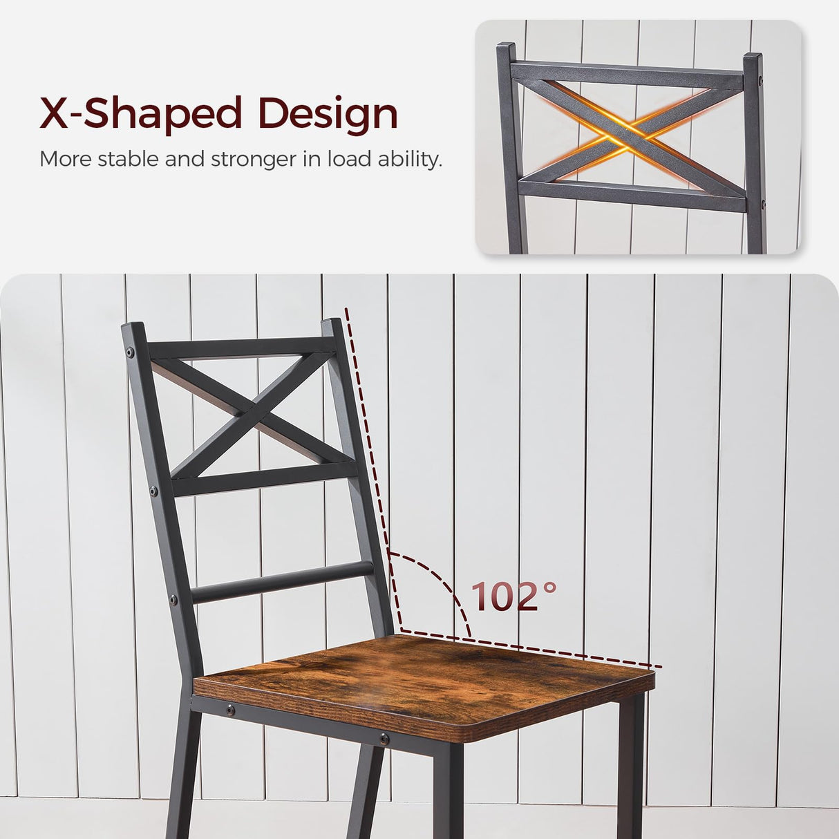 MAHANCRIS Dining Chair Set of 2, Rustic Wooden Kitchen Chairs with Backrest, Farmhouse Dining Chairs for Kitchen, Industrial Style Chair with Metal Frame, Easy Assembly, Rustic Brown TBHR1001 MAHANCRIS