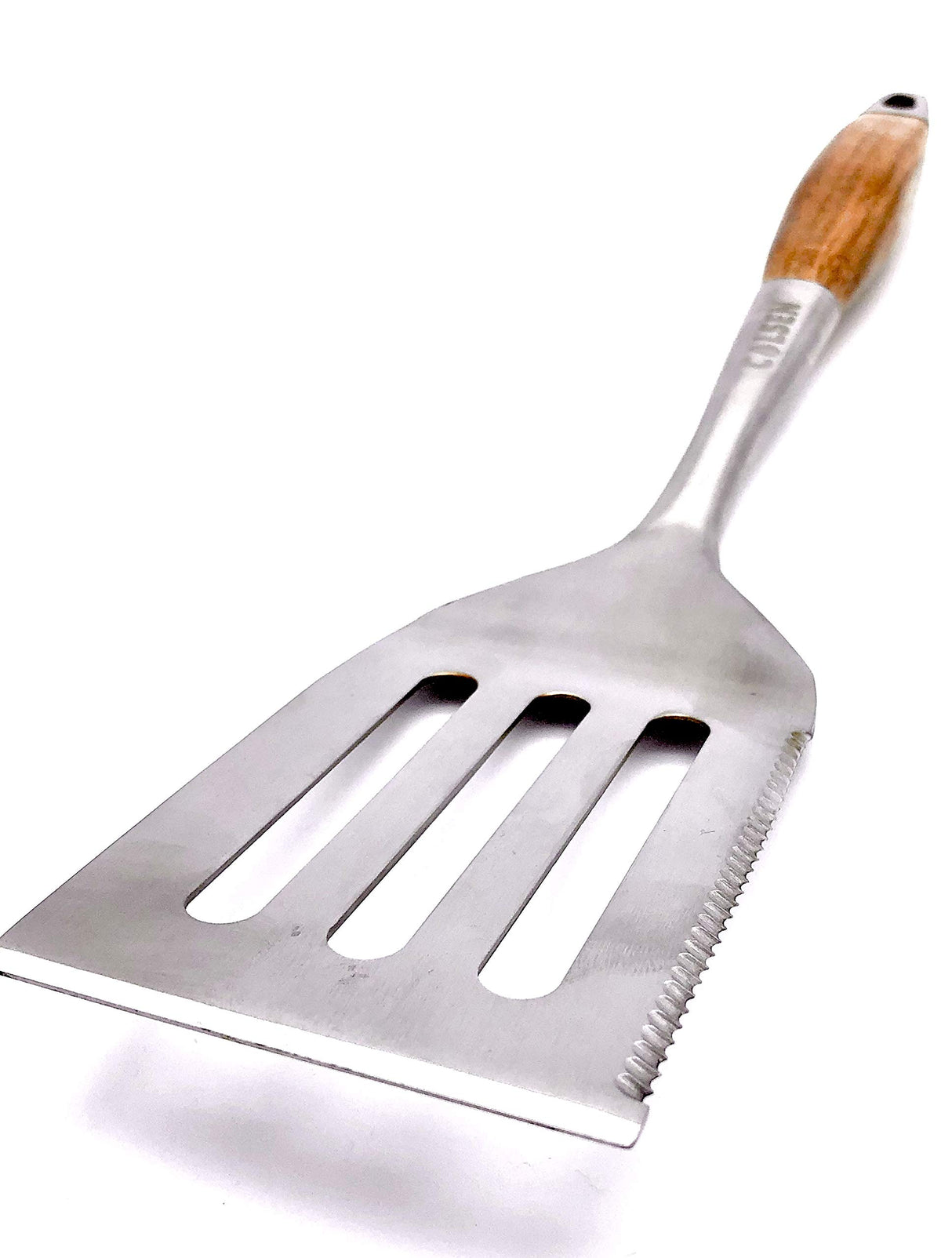 COLSEN Heavy Duty 3-Piece BBQ Grilling Tool Set, Stainless Steel Tongs, Spatula, & Fork, Kitchen Utensils Set, Camping Accessories, Brown colsen